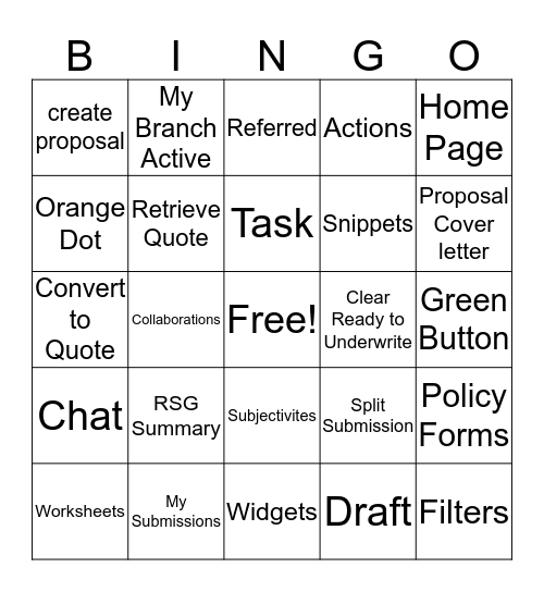 Workbench Bingo Card