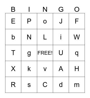 Fun with Letters Bingo Card