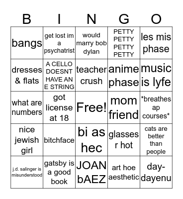 zoe bingo Card
