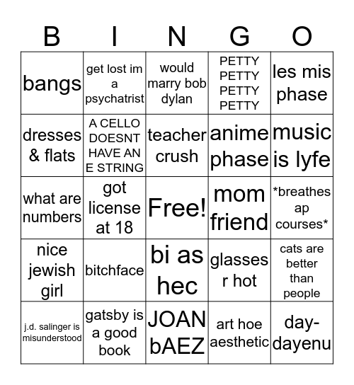 zoe bingo Card