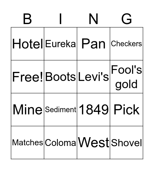 Gold Rush Bingo Card