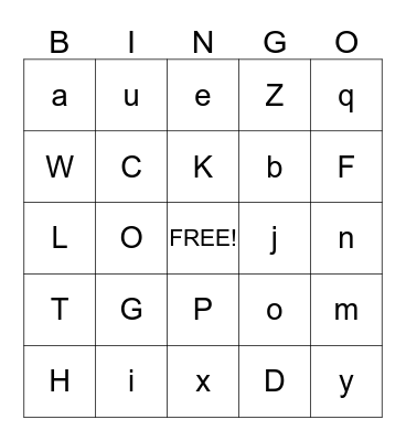Fun with Letters Bingo Card