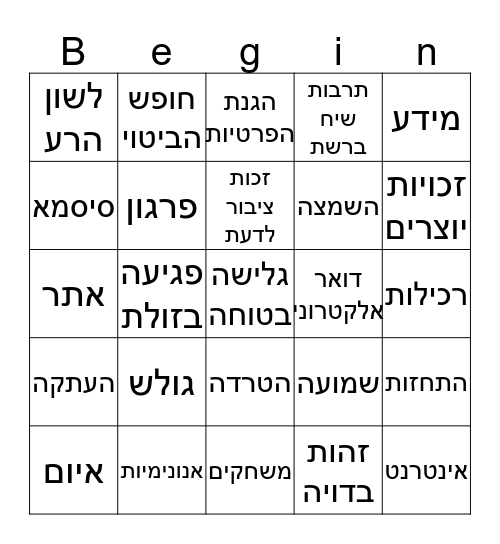 שבוע אינטרנט בטוח  Bingo Card