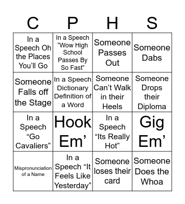 Graduation Bingo Card