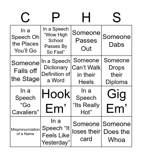 Graduation Bingo Card