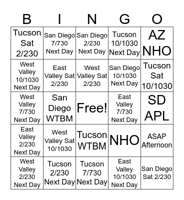 HQW BINGO Card