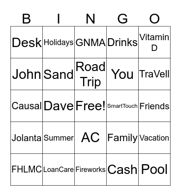 Summer Time Fun Bingo Card