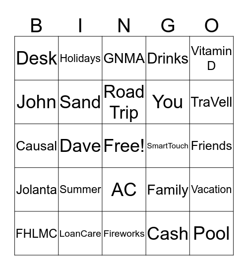 Summer Time Fun Bingo Card