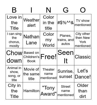 Broadway Bingo Card