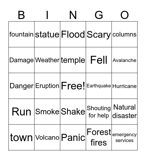 Disaster! Bingo Card