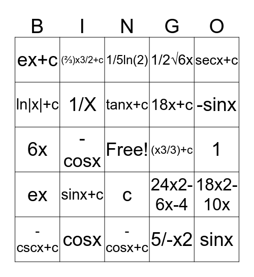 ap calc Bingo Card