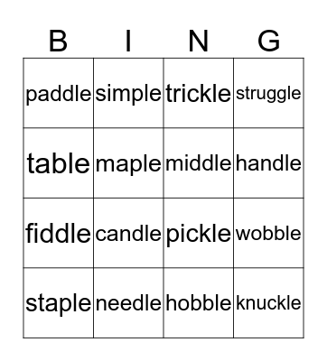 1st consonant +  le Bingo Card