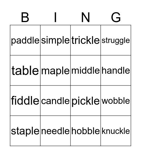 1st consonant +  le Bingo Card