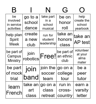 High School BINGO Card