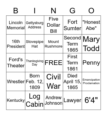 Abraham Lincoln Bingo Card