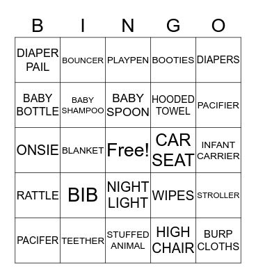 Baby Shower Bingo Card