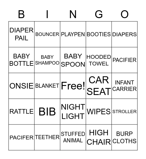 Baby Shower Bingo Card