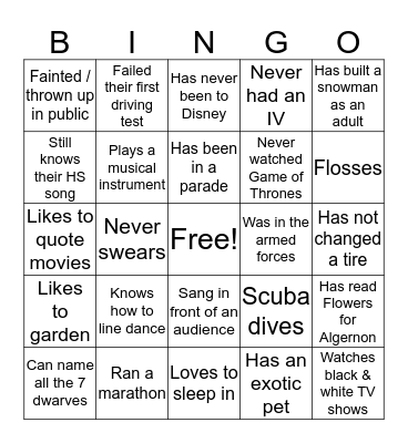 VR Bingo Card