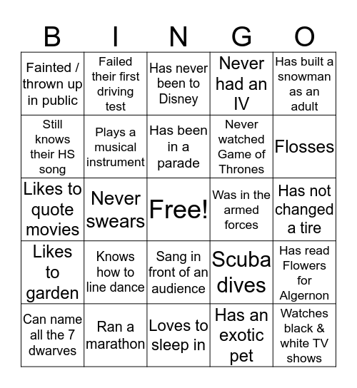 VR Bingo Card