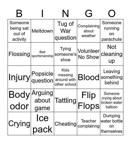 Field Day 2019 Bingo Card