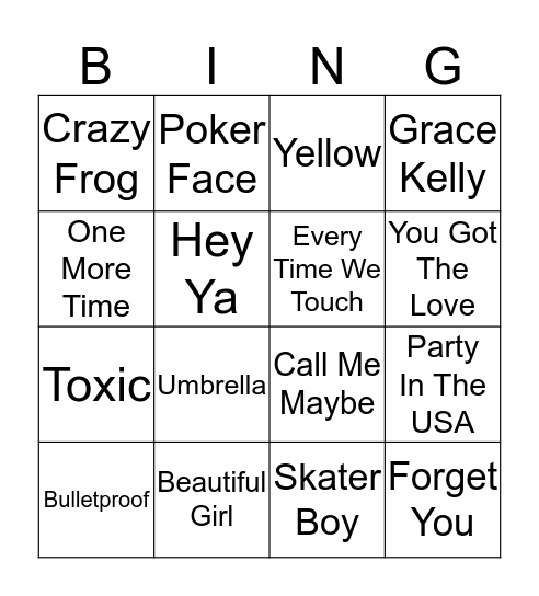 Music Bingo Card