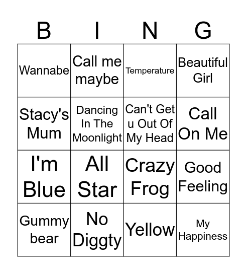 music bingo  Bingo Card