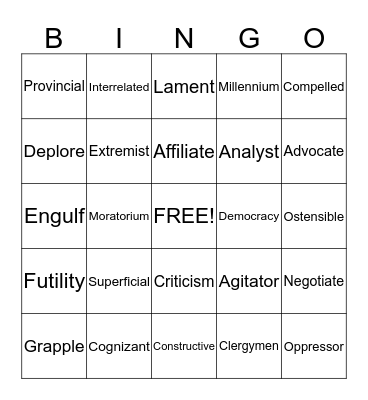 Vocabulary from dr. King'sUntitled Bingo Card