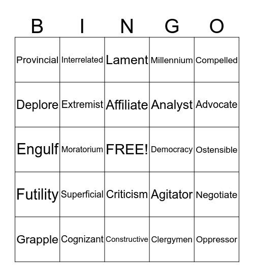 Vocabulary from dr. King'sUntitled Bingo Card