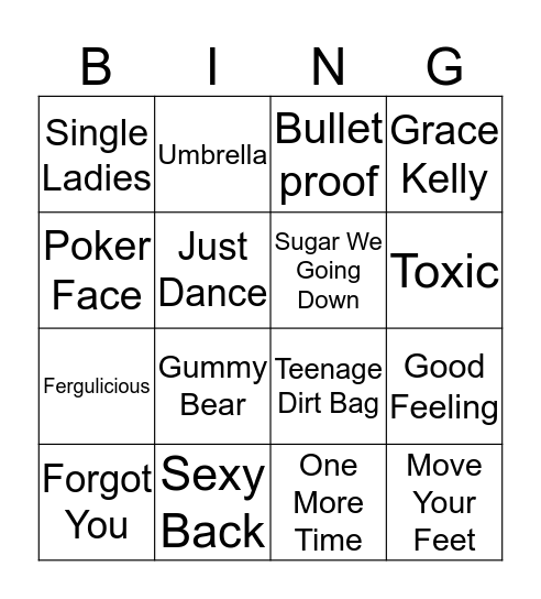 music bingo  Bingo Card