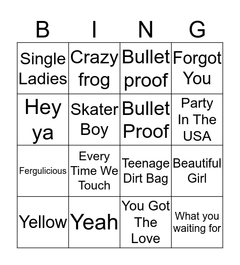 music bingo  Bingo Card