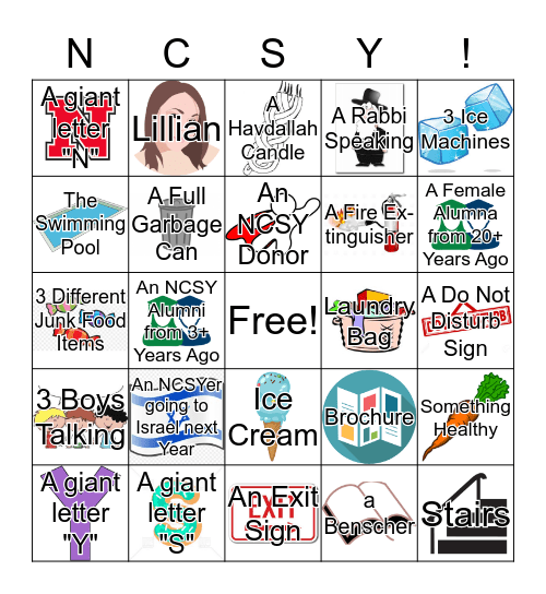 NCSY Spring Regional 2019 Bingo Card