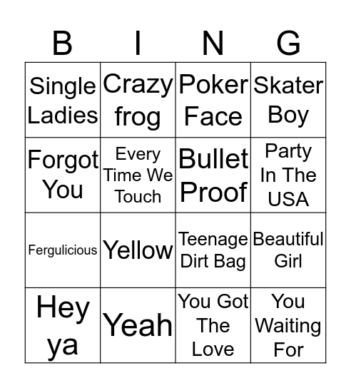 music bingo  Bingo Card