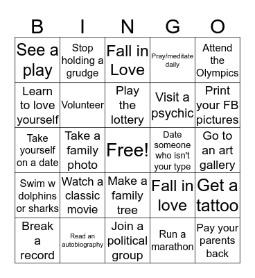 Things to do before you turn 30 Bingo Card