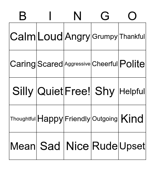 EMOTIONS BINGO Card