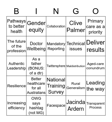 NatCon2019 Bingo Card
