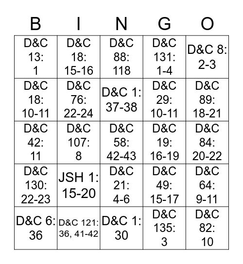 Doctrine and Covenants Bingo Card