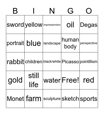 Art Museum Bingo Card