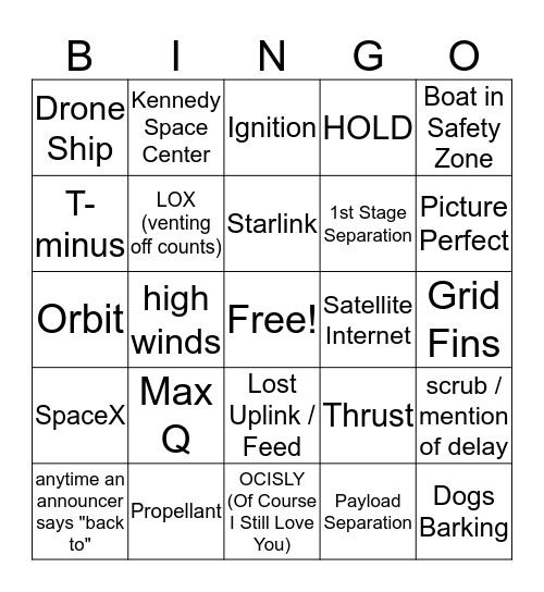 Starlink-1 Launch! (SpaceX) Bingo Card