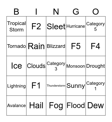 Simple Weather Bingo Card
