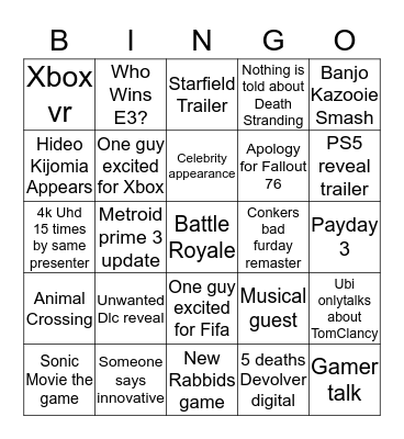 E3 2019 Bingo Card