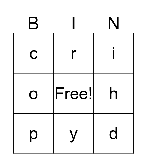 alphabet Bingo Card