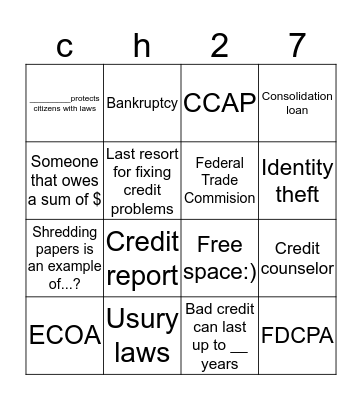 Chapter 27 Bingo Card