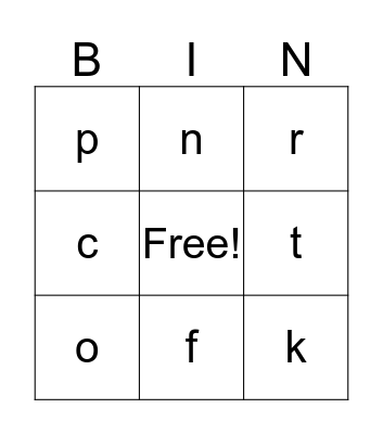 alphabet Bingo Card