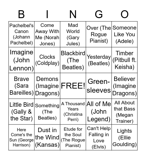 Boombox Bingo with     The Rogue Pianist Bingo Card