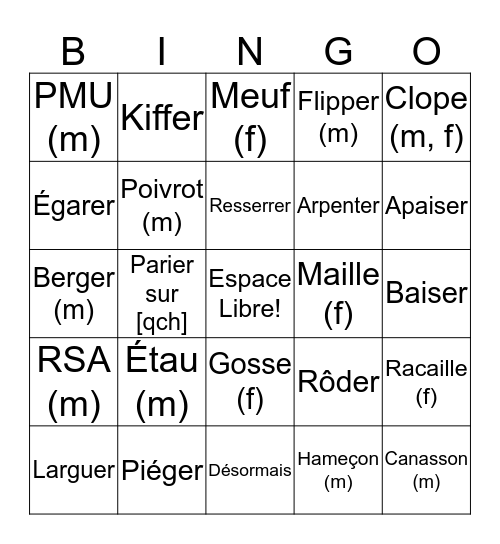 «Le Café» Bingo Card