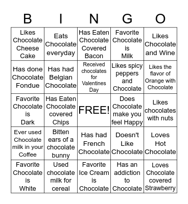 Chocolate Bingo Card