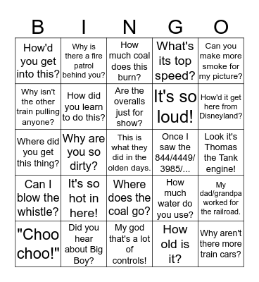 Things 21st Century Steam Crews Hear Bingo Card