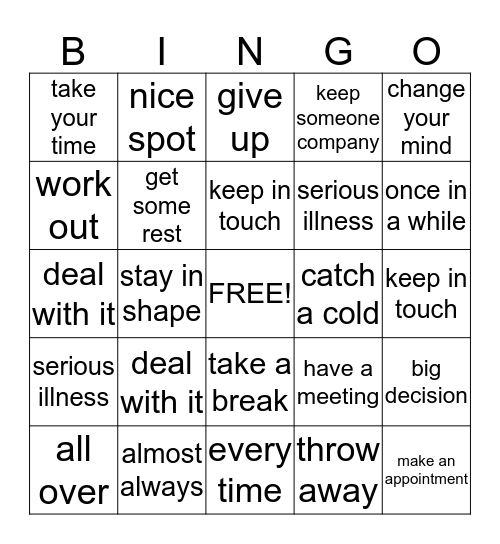 words that go together Bingo Card