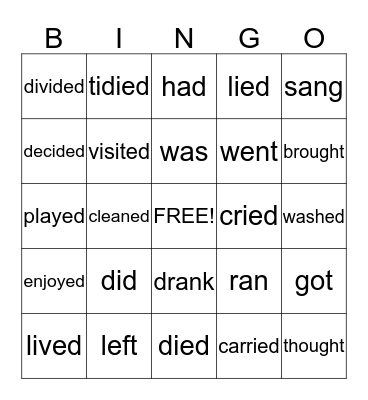 Verbs in Past Bingo Card
