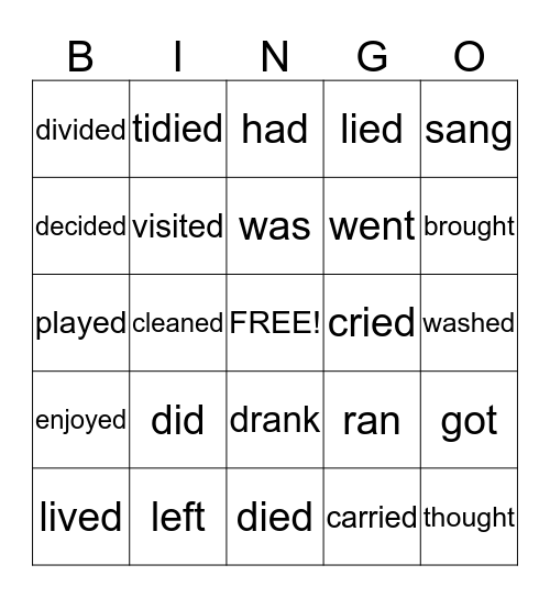 Verbs in Past Bingo Card